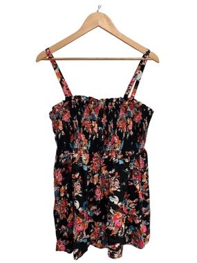 2/$30 torrid Babydoll Washable Challis Smocked Sleeveless Top Floral Deep Black